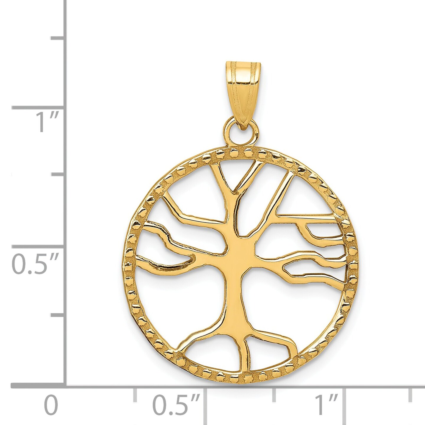 14K Gold Tree Of Life In Round Frame Pendant Charm Jewelry 29 x 20 mm