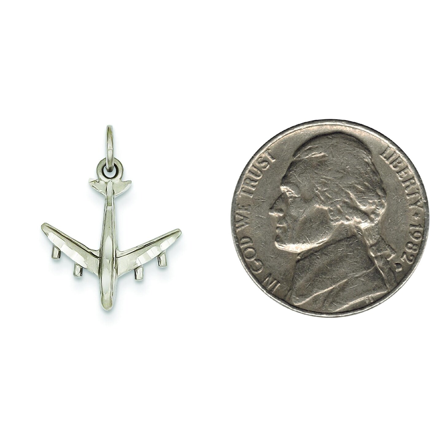 14K White Gold Polished 3D Airplane Charm Jewelry 21.5mm x 16mm