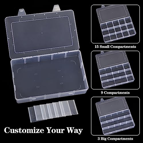 SGHUO 15 Grids Large Clear Plastic Organizer Storage Box Container Craft Storage with Adjustable Dividers for Beads, Art DIY, Crafts, Jewelry, Fishing Tackle with Label Stickers