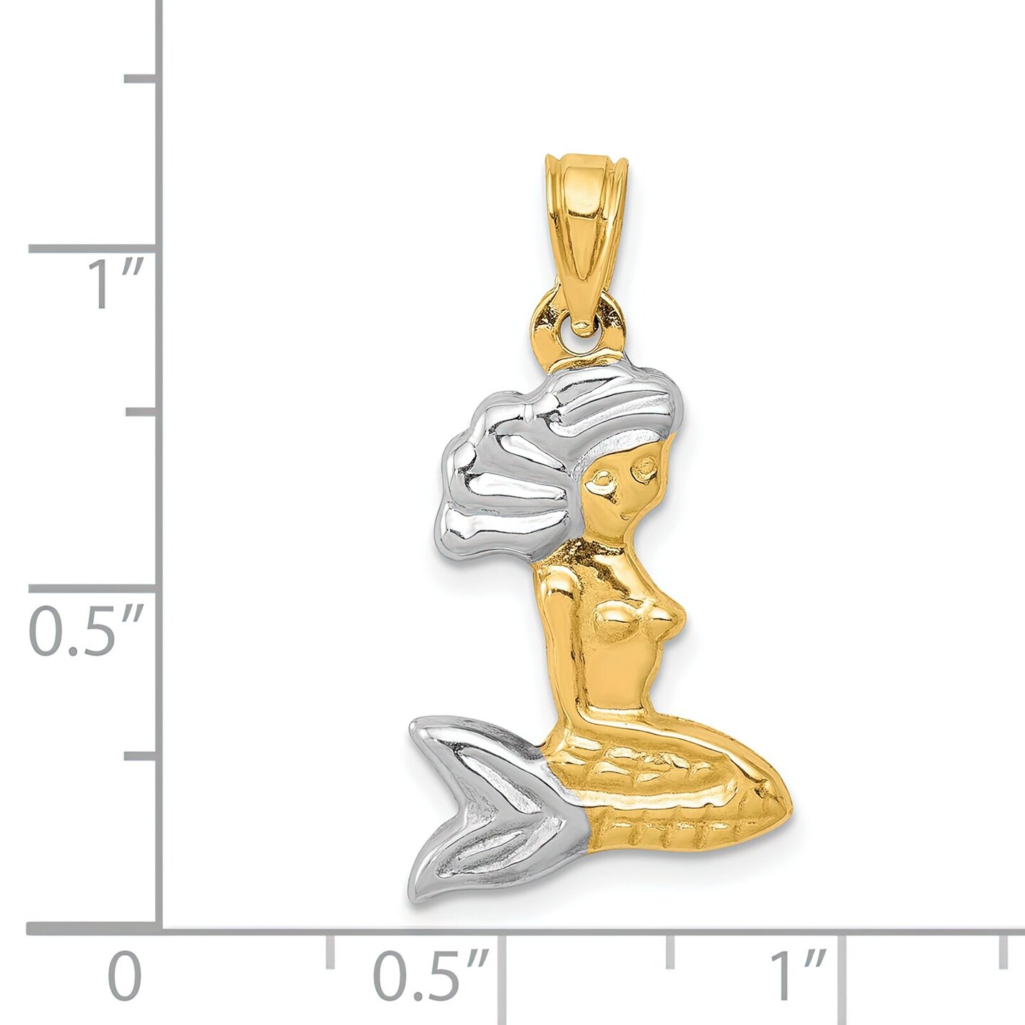 14K Two Tone Gold 3D Mermaid Pendant Charm Jewelry 26mm x 14mm
