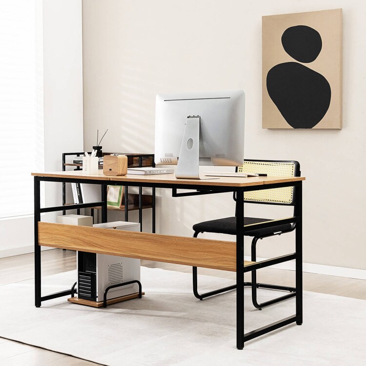 55 Inch Computer Desk with Tilt-able Desktop for Drawing Writing- Natural