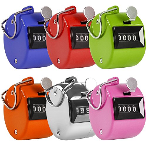 Pack of 6 Color Hand Held Tally Counter 4 Digit Mechanical Palm Clicker Counter - Assorted Color Handheld Tally Counter for Lap/Sport/Coach/School/Event