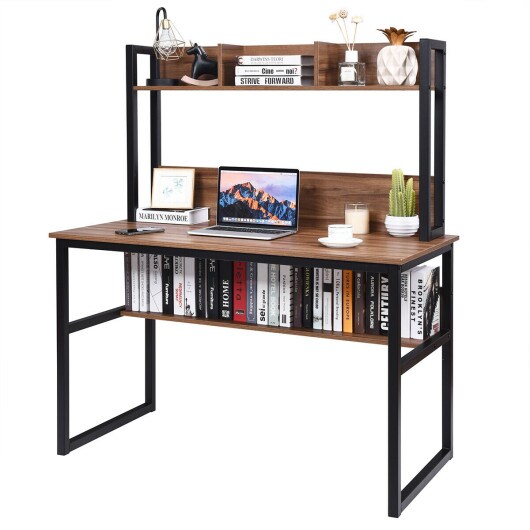 Storage Writing Desk Computer Desk with Hutch &#x26; Bookshelf
