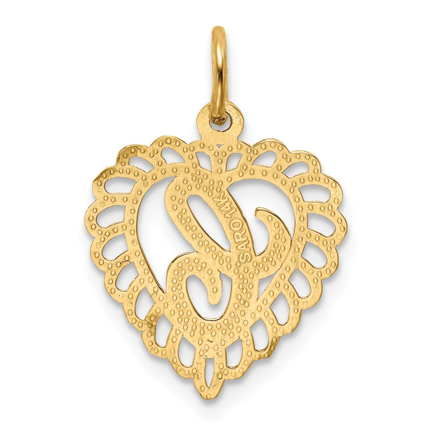 14K Yellow Gold Initial Letter C Heart Charm Pendant 23 X 15mm Jewerly