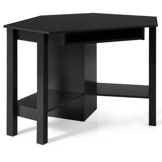 Wooden Study Computer Corner Desk with Drawer and Slide-Out Keyboard Tray