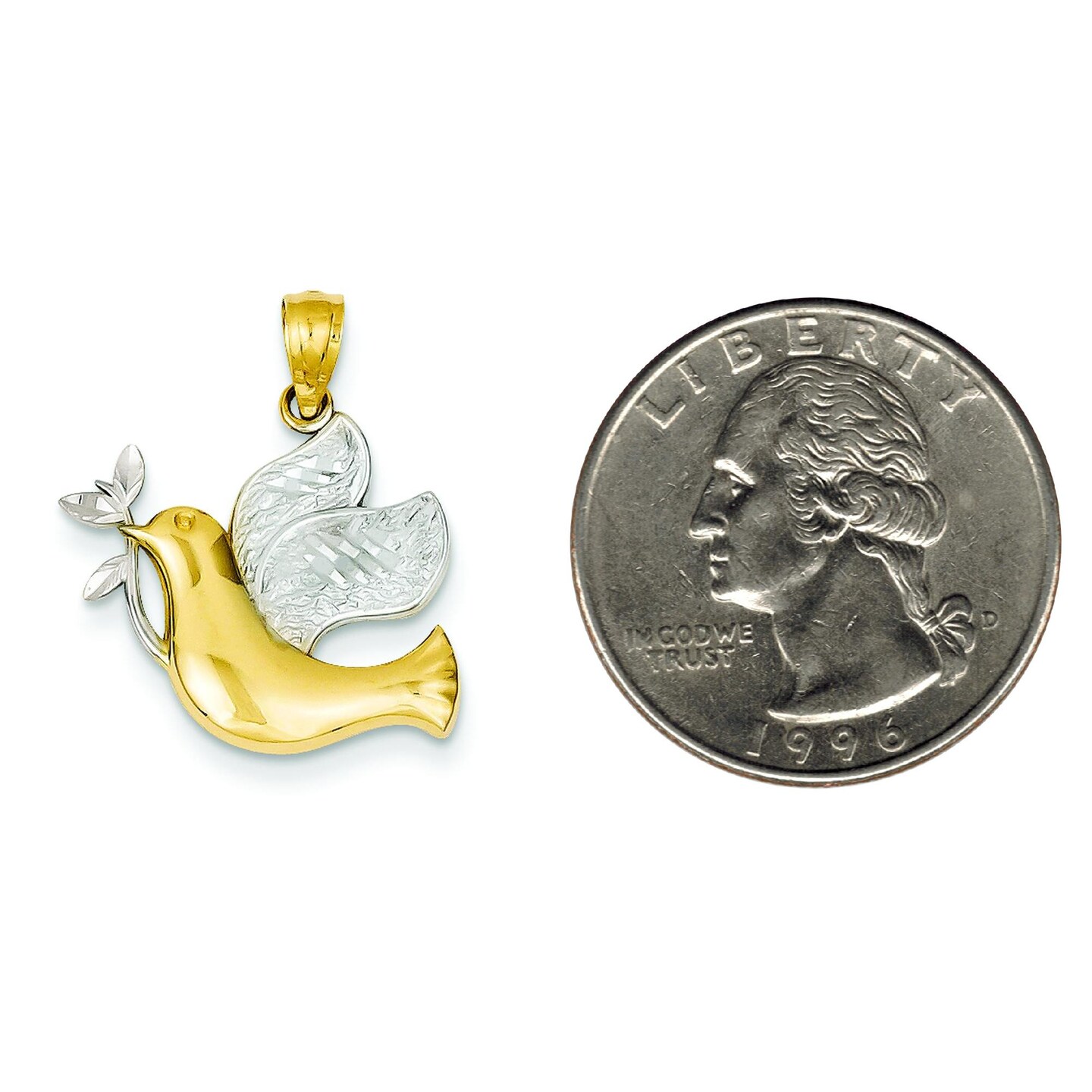 14K Two Tone Gold Holy Spirit Dove Charm Religious Jewerly 22mm x 20mm