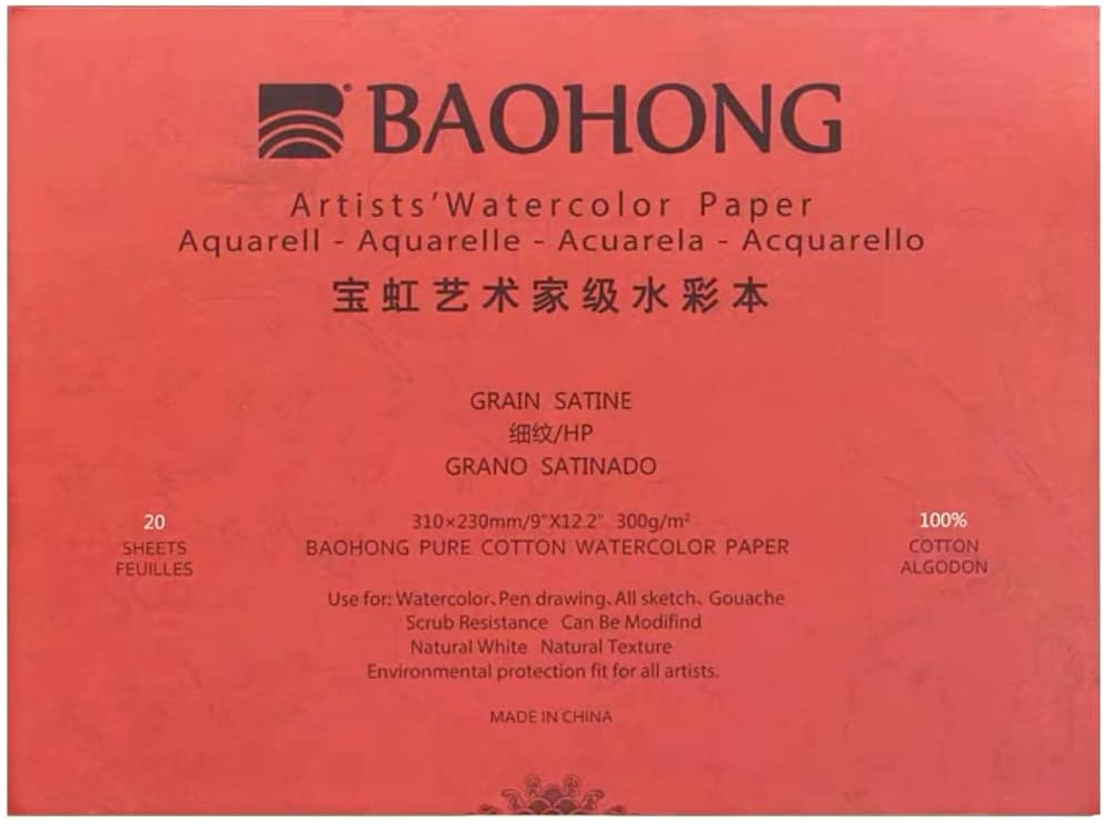 Baohong 100% Cotton Watercolor Paper 300g/m2 Large Size 20Sheet  Water-soluble Painting Fine/Medium/Coarse Grain Drawing Paper