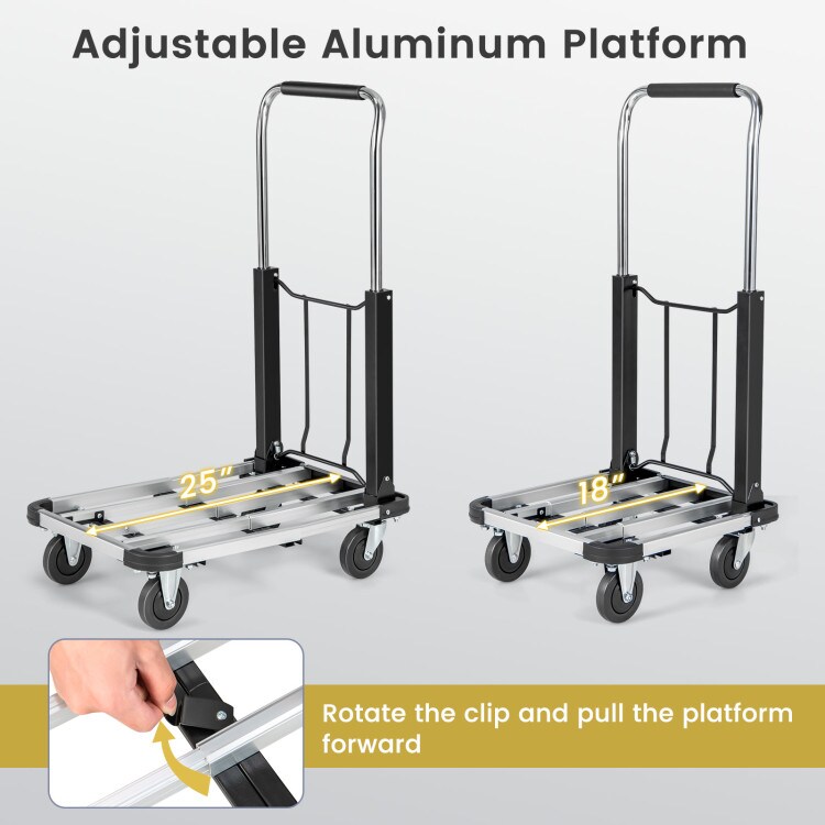 Folding Hand Truck Aluminum Utility Dolly Platform Cart with Extendable Base