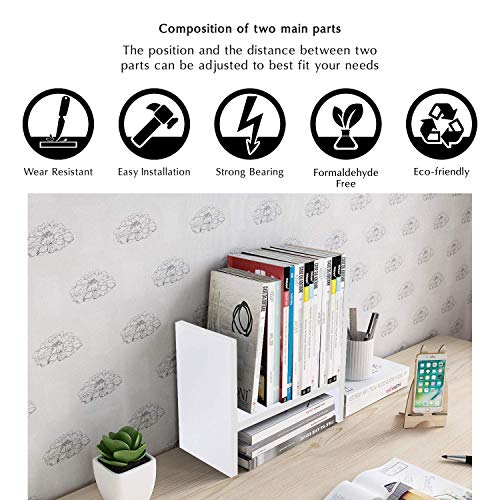 Desktop Organizer Office Storage Rack Adjustable Wood Display Shelf - Free Style Double H Display - True Natural Stand Shelf (White)