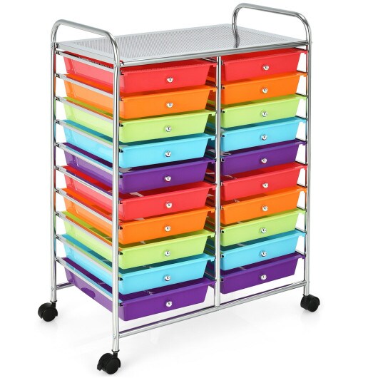 20-Drawer Mobile Storage Organizer Cart with Brake Wheels and Steel Frame for Home or Office Use