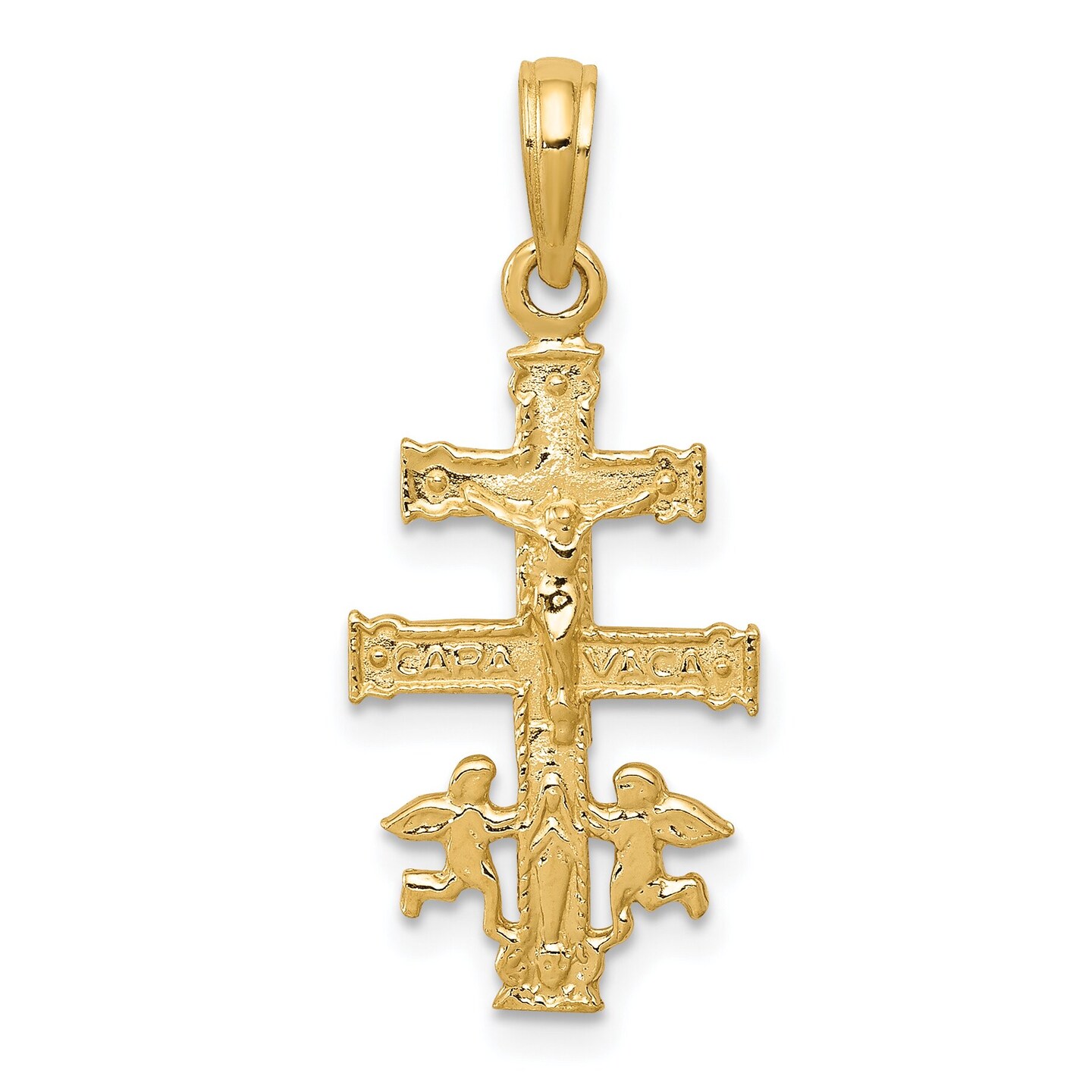 14K Yellow Gold Caravaca Cross Pendant Charm Jewelry