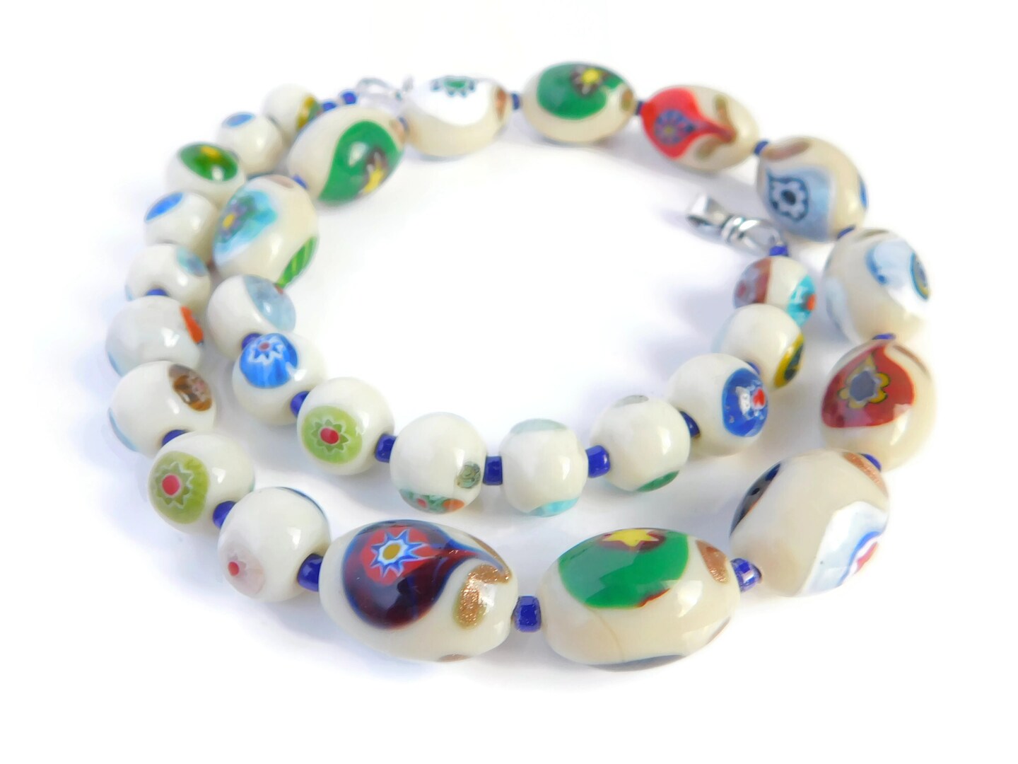 Colorful Flower Patterns Millefiori Glass Beads Lampwork Beads For