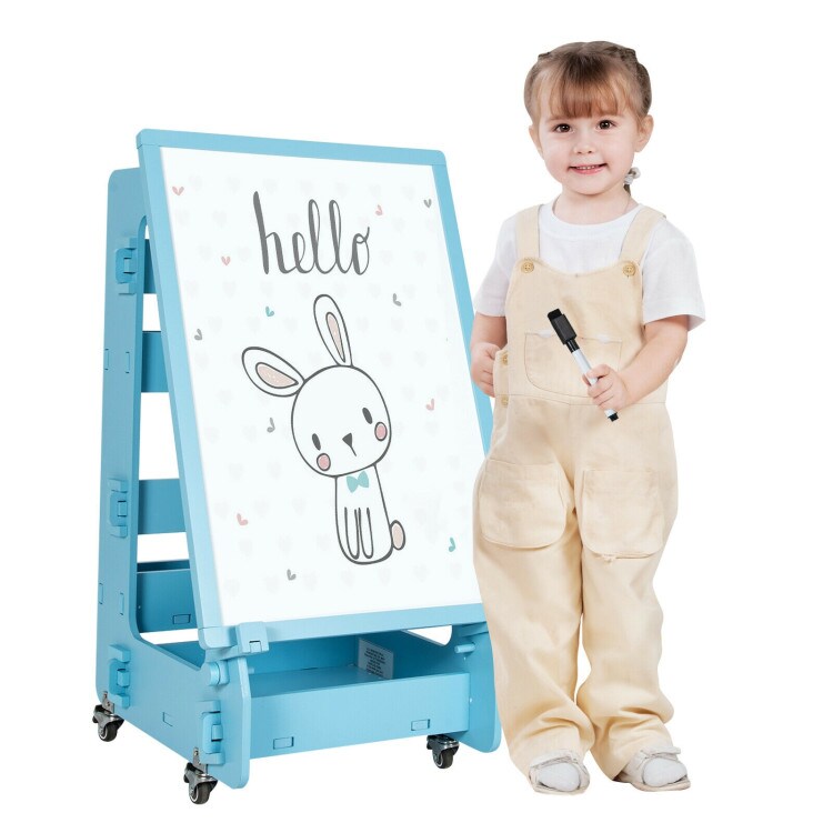Kids' Standing Art Easel with 4-Level Adjustable Height and Multi-Functional Drawing Board