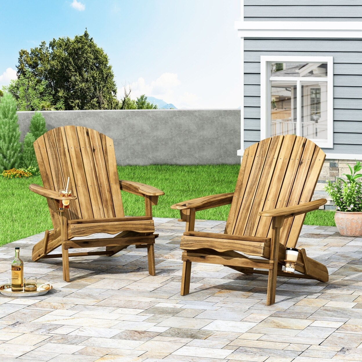 GDFStudio Kandyce Outdoor Acacia Wood Folding Adirondack Chairs (Set of 2)