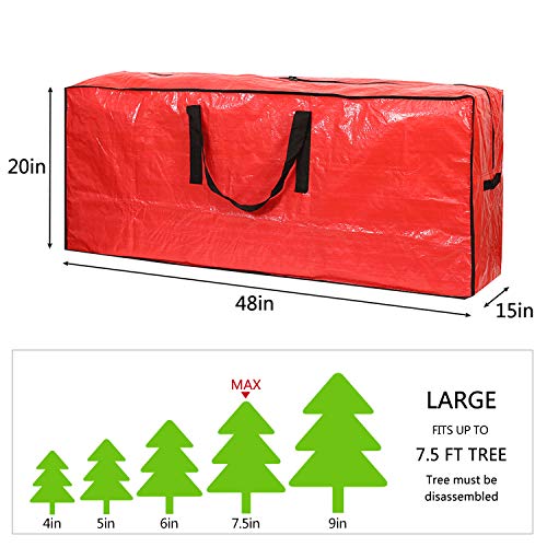 Christmas Tree Storage Bag - Fits Up to 7.5 ft Holiday Xmas Disassembled Trees with Durable Reinforced Handles & Dual Zipper - Waterproof Material Protects from Dust,Moisture(Red)