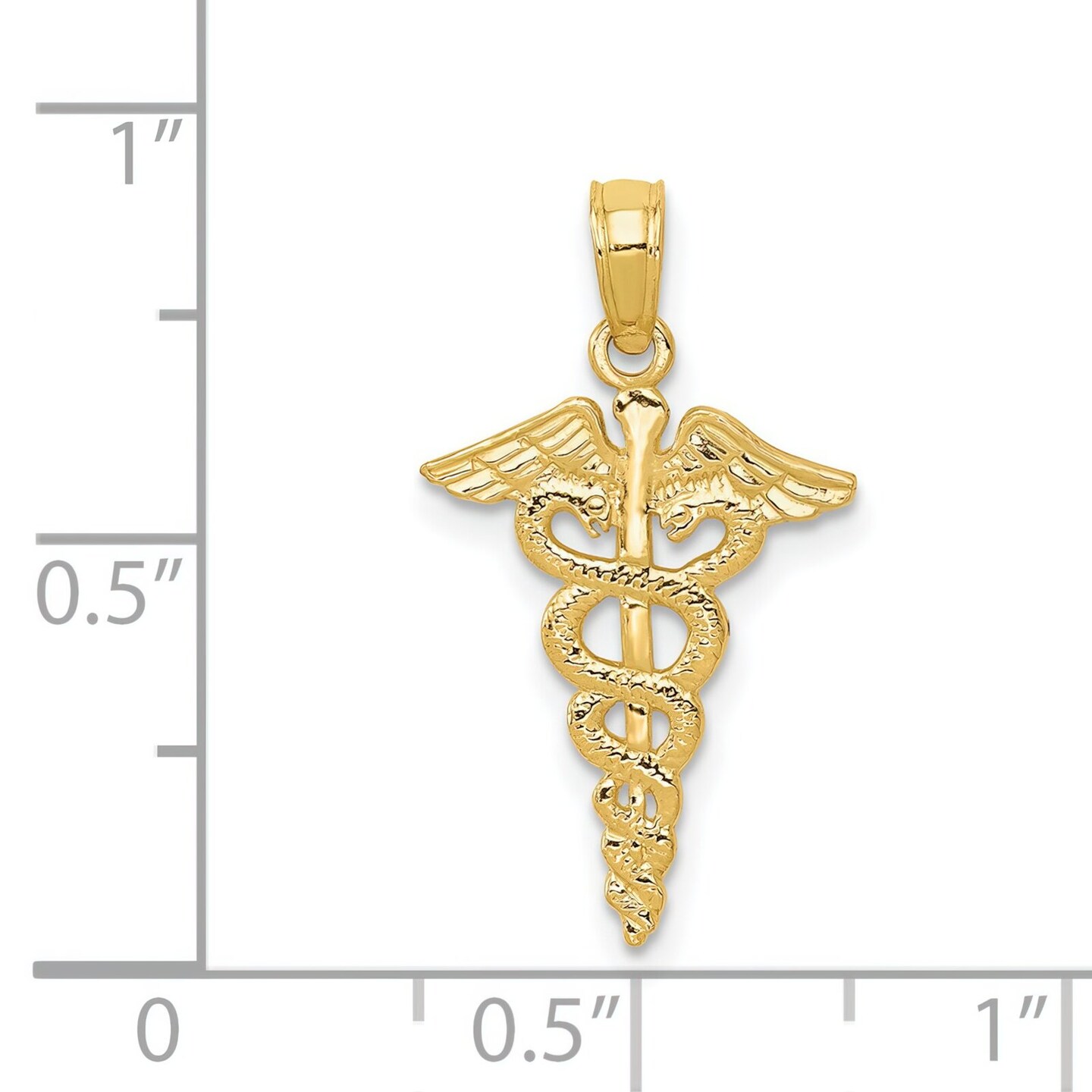 14K Gold Polished Caduceus Pendant Jewelry FindingKing 23.9mm x 13mm