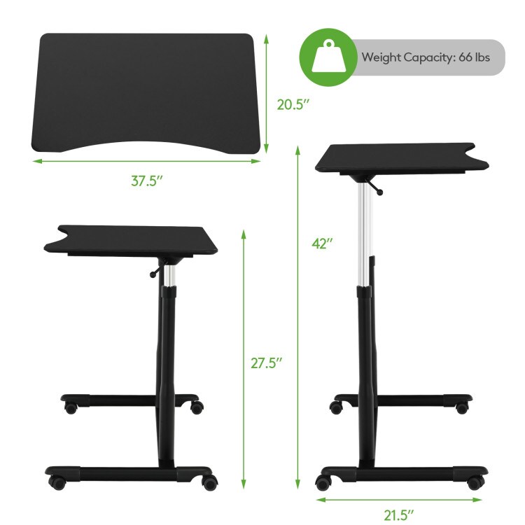 Height Adjustable Computer Standing Desk with 4 Universal Casters and I Shaped Base