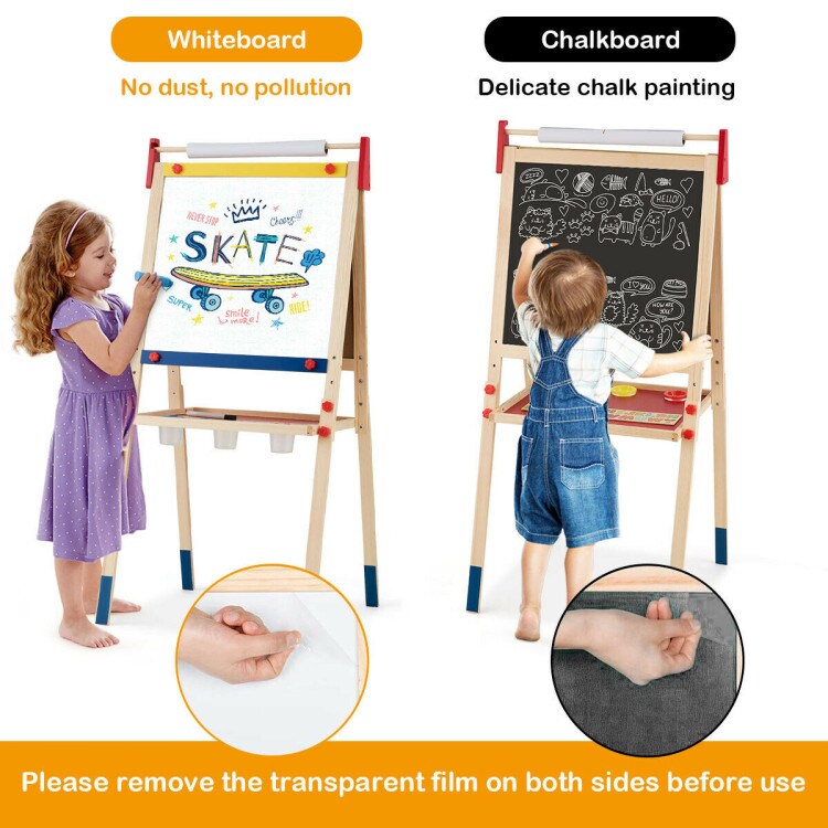 Multi-Color All-in-One Wooden Height Adjustable Kid&#x27;s Art Easel