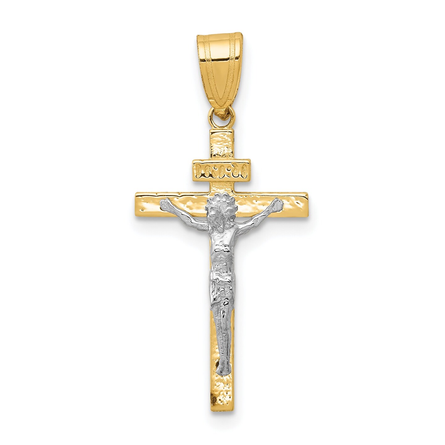 14K Two Tone Gold Inri Crucifix Pendant Charm Jewelry 30 x 14 mm