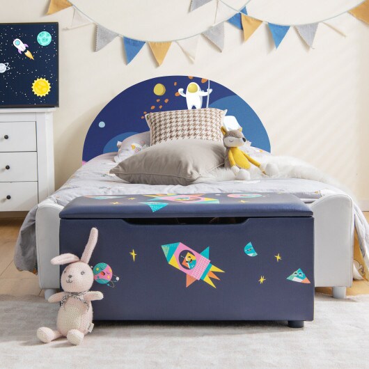 Kids Wooden Upholstered Toy Storage Box with Removable Lid and 4 Dirt-Resistant Feet