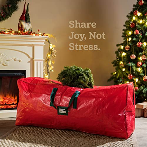 Large Christmas Tree Storage Bag - Fits Up to 9 ft Tall Holiday Artificial Disassembled Trees with Durable Reinforced Handles &#x26; Dual Zipper - Waterproof Material Protects from Dust and Moisture (Red)