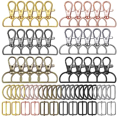 Keychain Bulk with Key Chain Swivel Hook D Rings and Slide Buckles for Handbag Purse Hardware Craft (1 Inch)