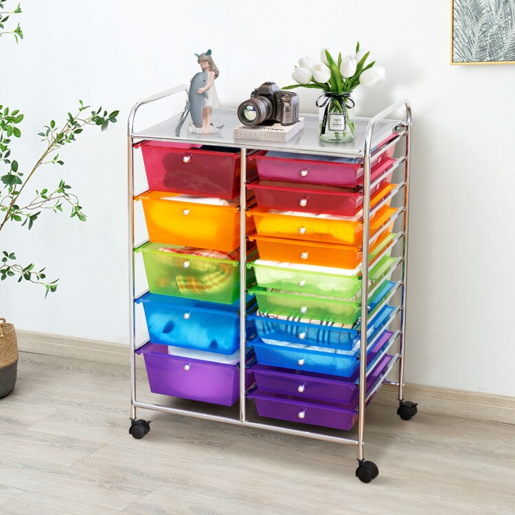 15-Drawers Multi-Use Rolling Storage Organizer Cart with Chrome Finish Steel Frame Perfect for Any Room