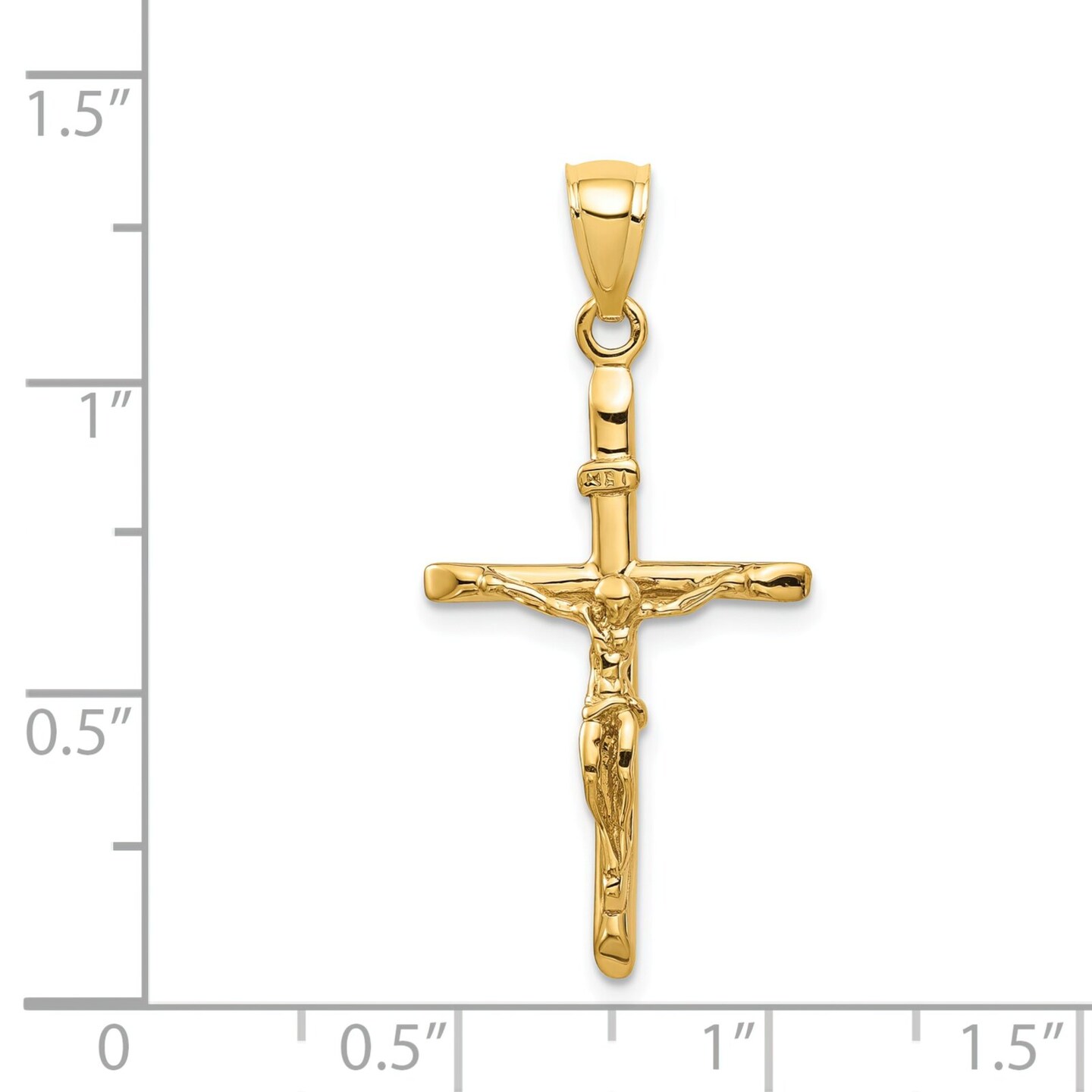 14K Yellow Gold Stick Style Crucifix Pendant Charm Jewerly 35mm x 17mm