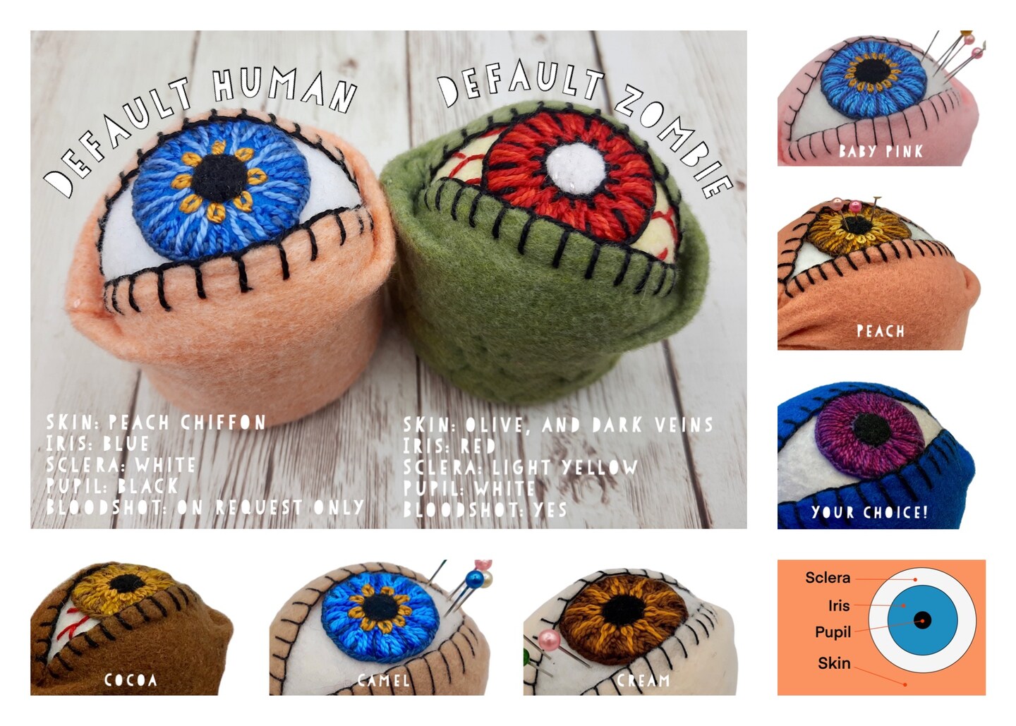 Made to order - The Original Eyeball Bottlecap Pincushion - choose S, M or  L - free usa ship creepy witchy anatomical voodoo zombie gross