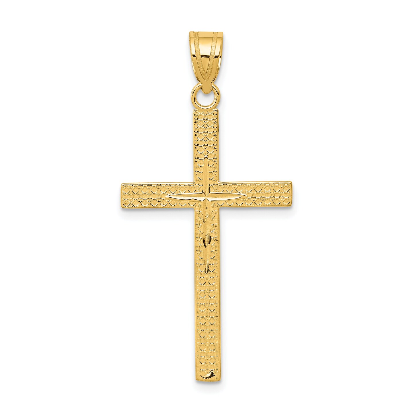14K Gold Diamond Cut Latin Cross Pendant Charm Jewelry 41 x 20 mm