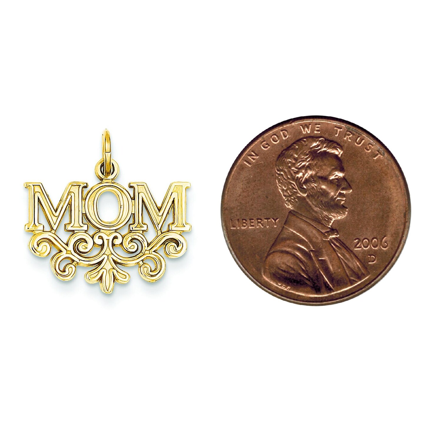 14K Yellow Gold Mom Charm Mother Mommy Love Pendant Jewerly 19mm x 18mm