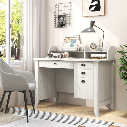 Modern Computer Desk with Storage Shelves and 4 Drawers