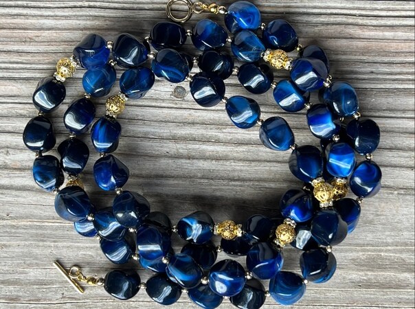 CL Code Crystal Onex Beaded Fashion Jewellery Fancy Navy Blue Necklace, Box  at Rs 400/piece in Jaipur