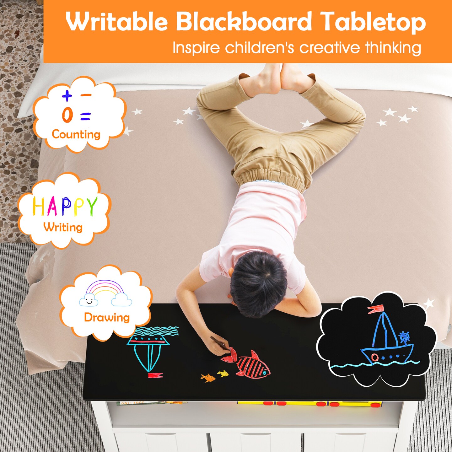 Kids Toy Storage Organizer with Blackboard Top-4-Drawer
