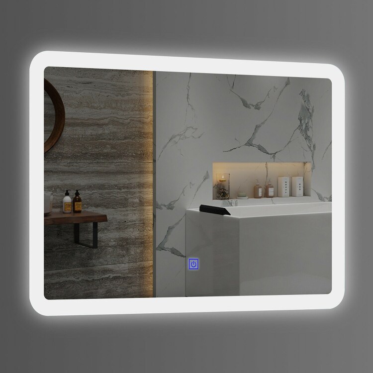 Wall Mounted LED Bathroom Mirror With Touch Control Glass White