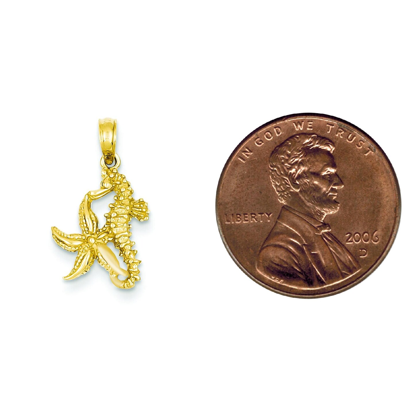 14K Gold Seahorse &#x26; Starfish Pendant Jewelry 20.5mm x 11.6mm