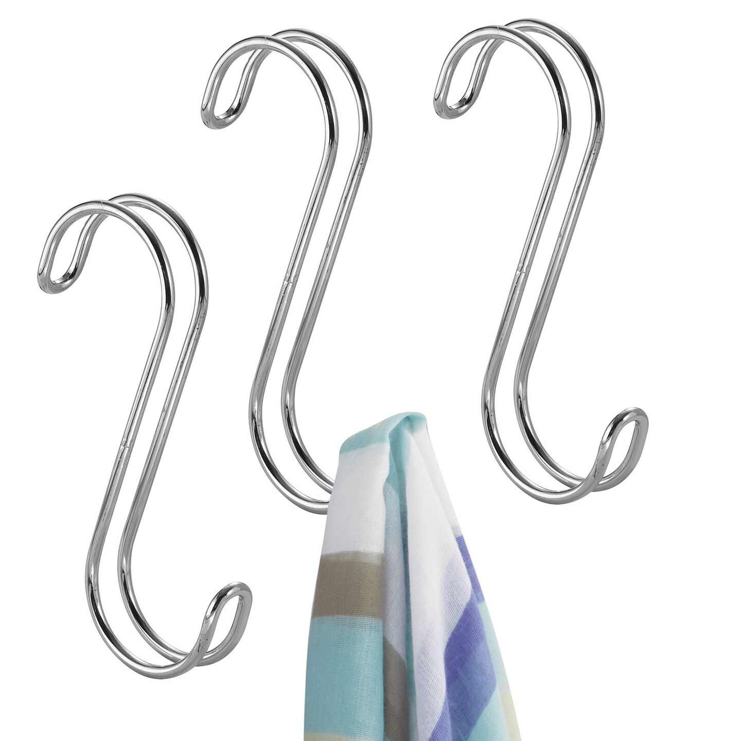 mDesign Metal Wire Over the Rod S Hook for Closet Accessories, 3 Pack - Chrome