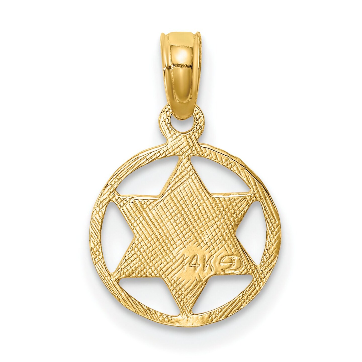 14K Gold Star Of David In Circle Frame Pendant Charm Jewelry 18 x 11 mm