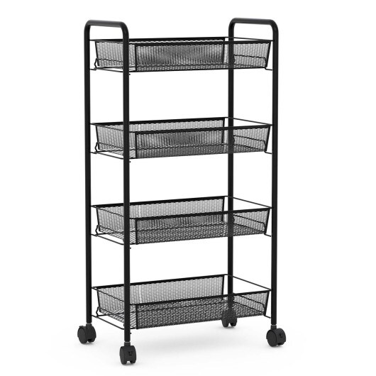 Black/Gray 4 Tier Storage Rack Trolley Cart