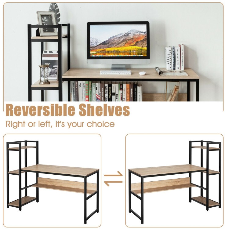 59-Inch Computer Desk Home Office Workstation 4-Tier Storage Shelves