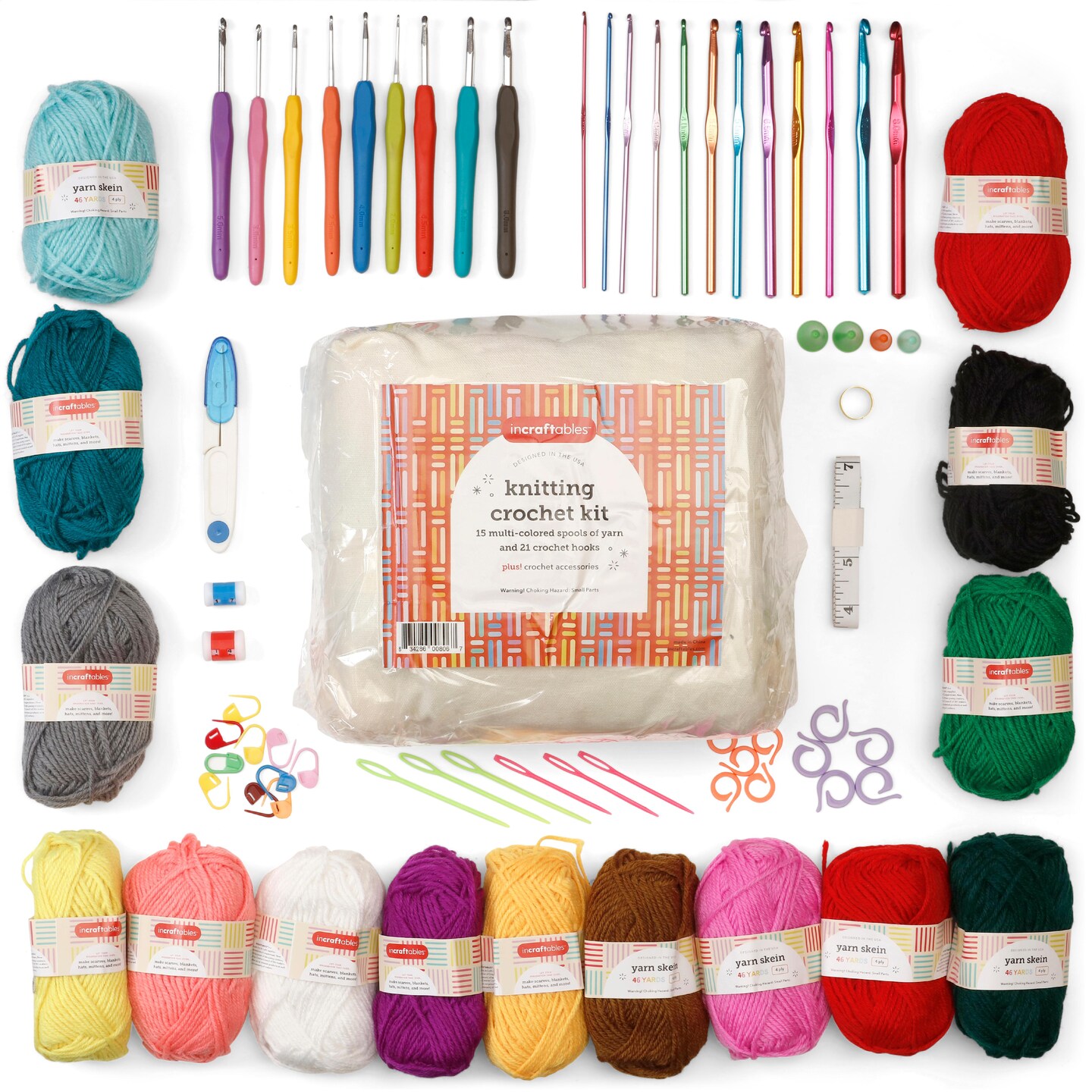Incraftables Crochet Kit for Beginners &#x26; Pro. Crocheting Set with Crochet Hooks (21pcs), Yarns (15 Spools), Tape, Needles &#x26; Supplies for Amigurumi. Best Knitting Crochet Starter Kit for Adults &#x26; Kids