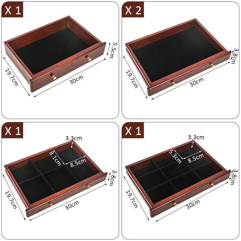 InQ Boutique Large Wooden Jewelry Necklace Ring Box Organizer Storage 6 Layers Mirror Gift