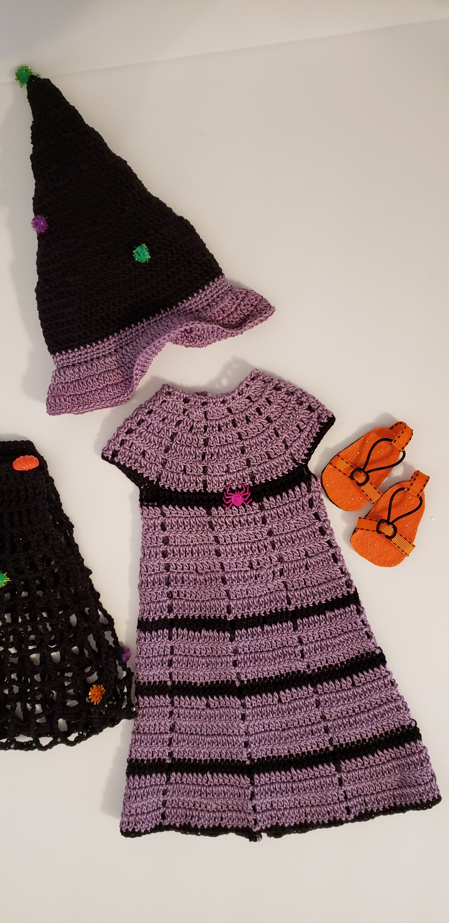 Doll Accessories For Halloween Halloween Witch Costume For 18 Inch Dolls   Includes Dress & Witch Hat, Orange & Black PU Outfit, Doll Clothes  Accessory For Girls 18 Inch Doll Dress Orange Black