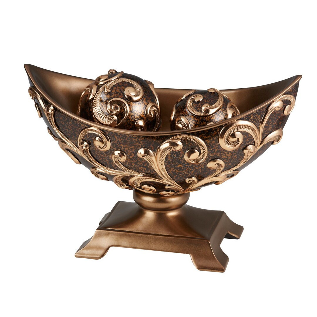 15.75&#x22; Long Polyresin Decorative Bowl &#x22;Odysseus&#x22;, Baroque Style