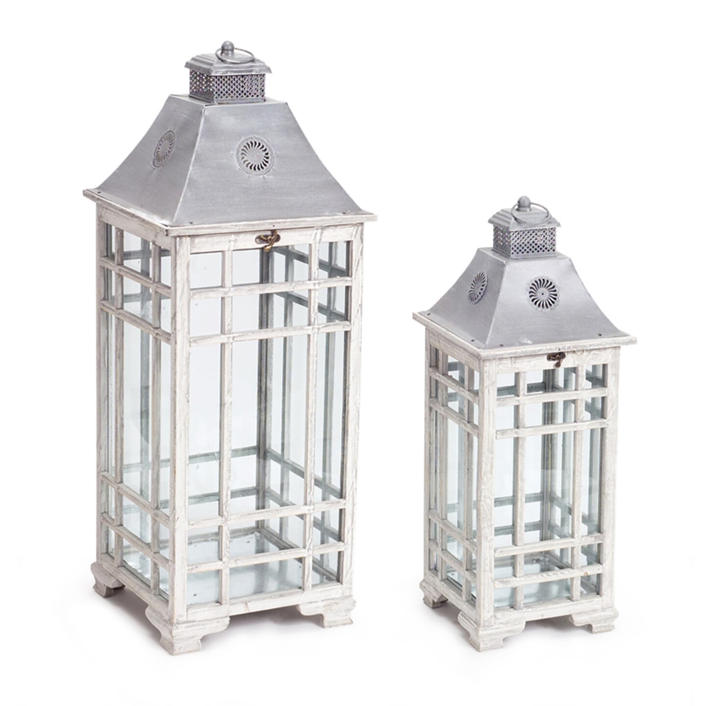 Melrose Set of 2 Distressed Finish Candle Lantern with Door 33&#x22;