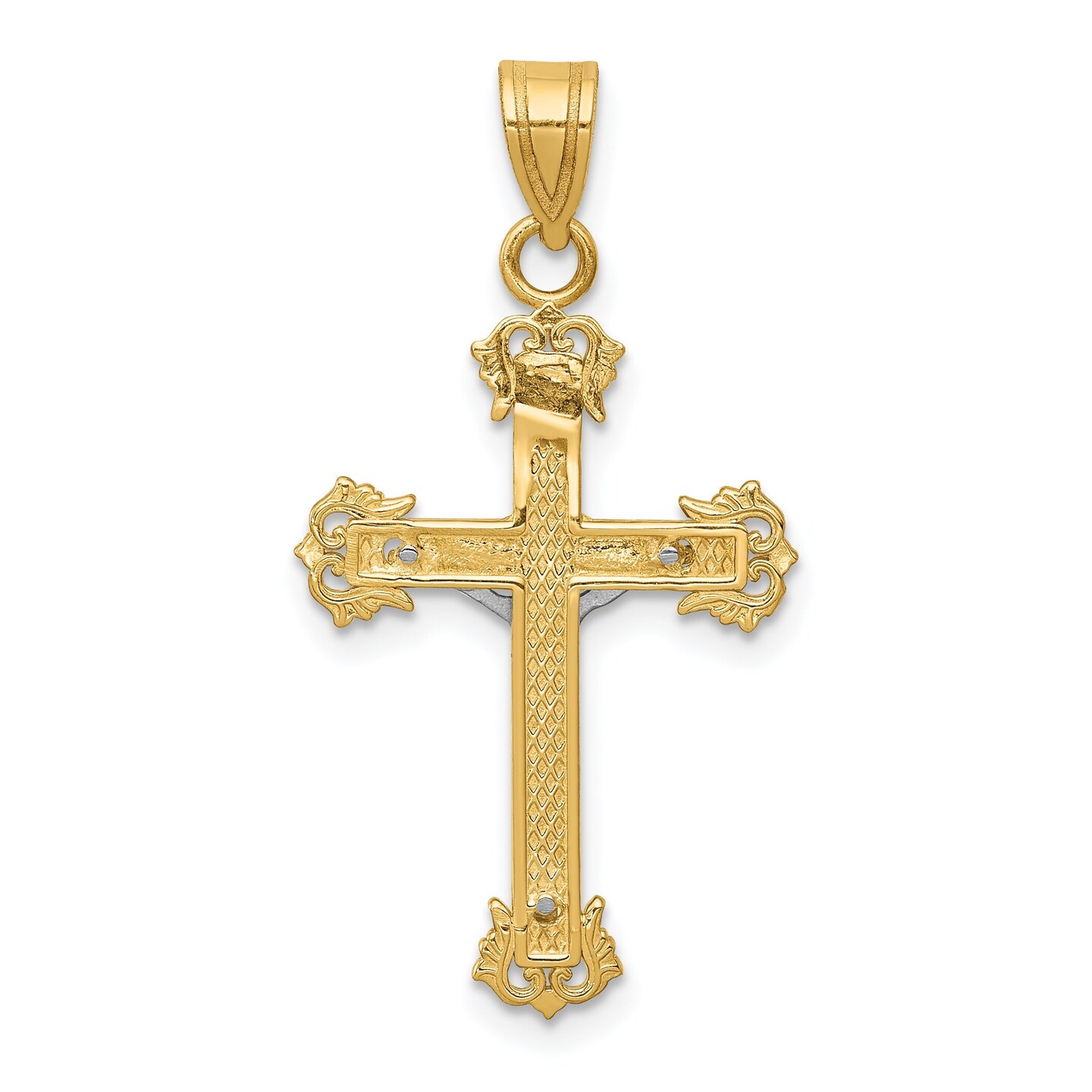 14K Two Tone Gold Diamond Cut Crucifix Pendant Charm Jewelry 33 x 16 mm