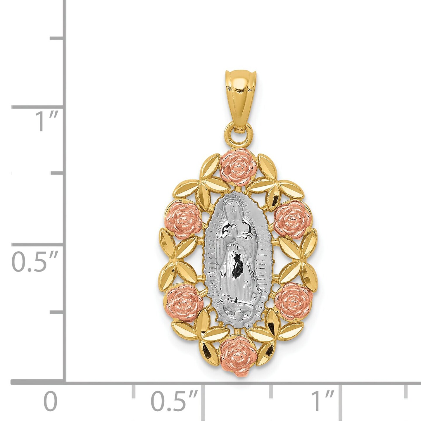 14K Tri-Color Gold Guadalupe Pendant Charm Jewelry 23 x 15 mm