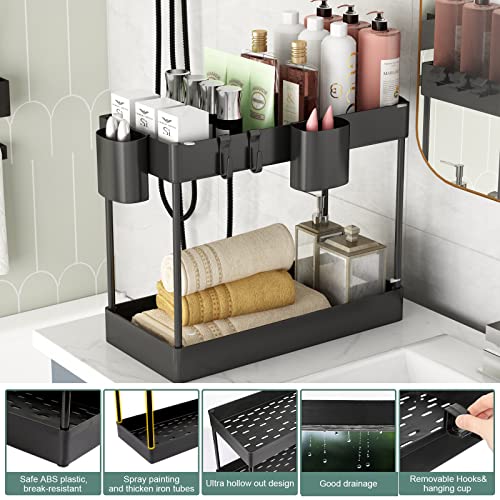 ZIZOTI 4 Pack Under Sink Organizer and Storage - Stackable 3 Size 2 Tier  Bathroom Under the Sink Organizers Multi-Usage Kitchen Cabinet Organizers  and