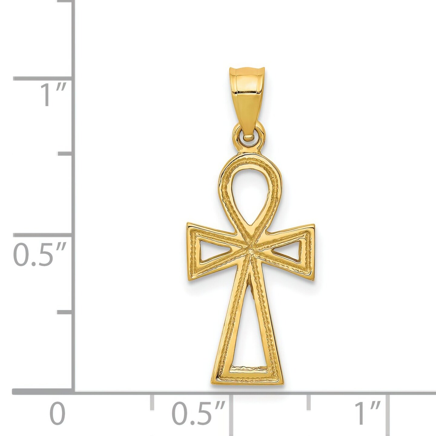 14K Yellow Gold Ankh Cross Charm Egypt Jewelry 37mm x 14mm