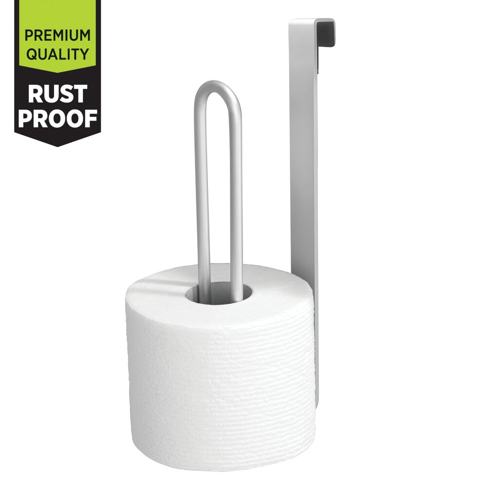 mDesign Aluminum Over Tank Toilet Tissue Paper Roll Holder / Dispenser - Silver